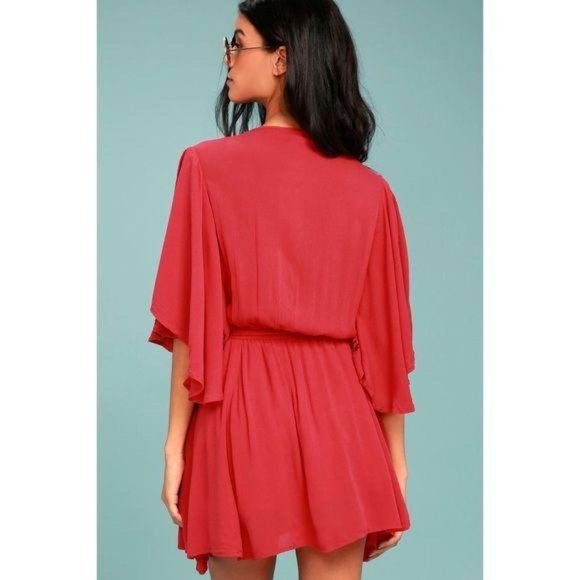Free People Cora Coral Red Embroidered flutter sleeve beach summer Dress XS - Picture 3 of 10